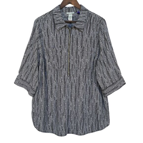 Catherines Half-Zip Blouse Women‎ Size 1XWP Black Print Pockets Collared - Picture 1 of 11